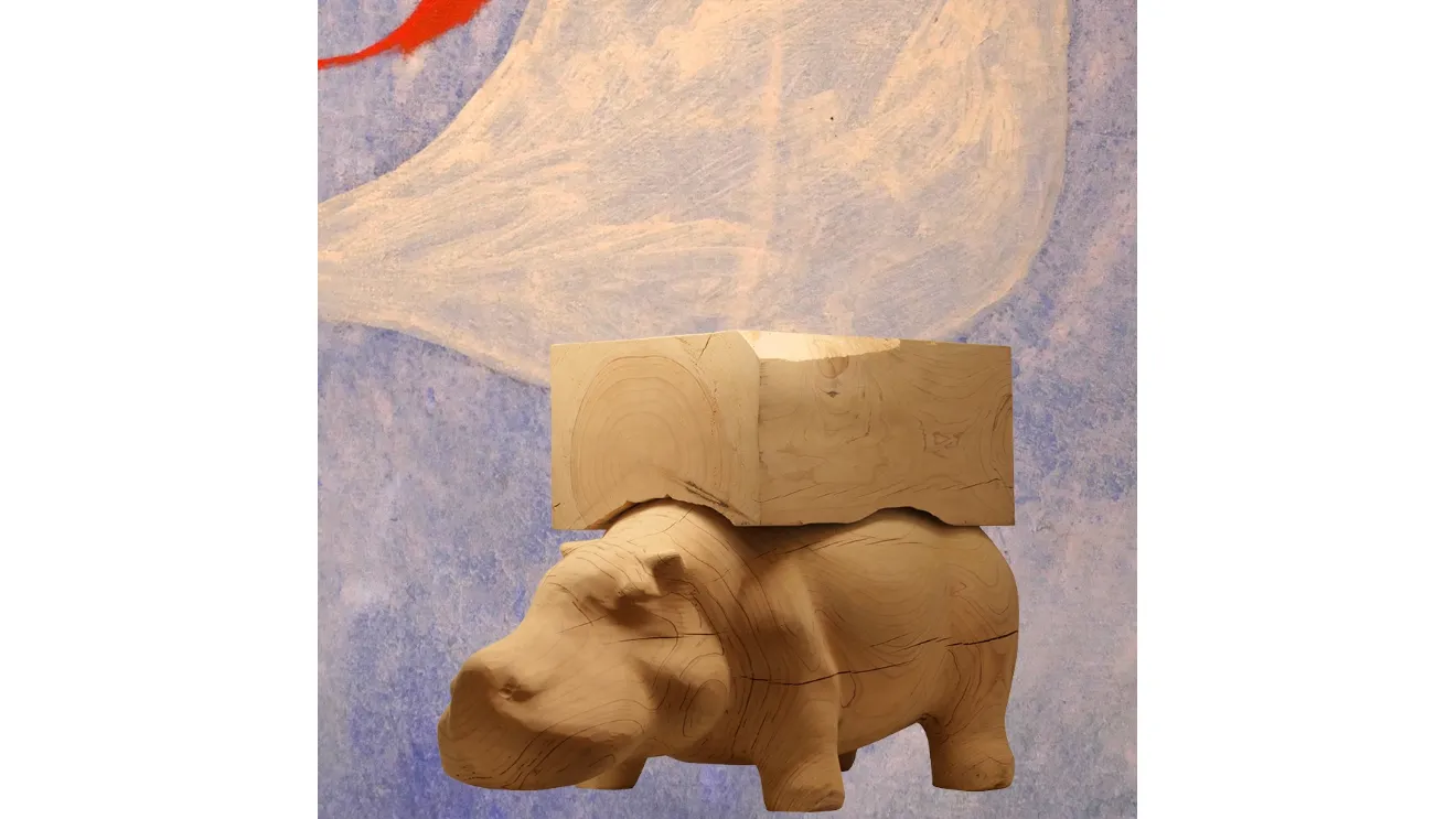 Pouf Hippo Wagon Wood in wood by Adriani and Rossi