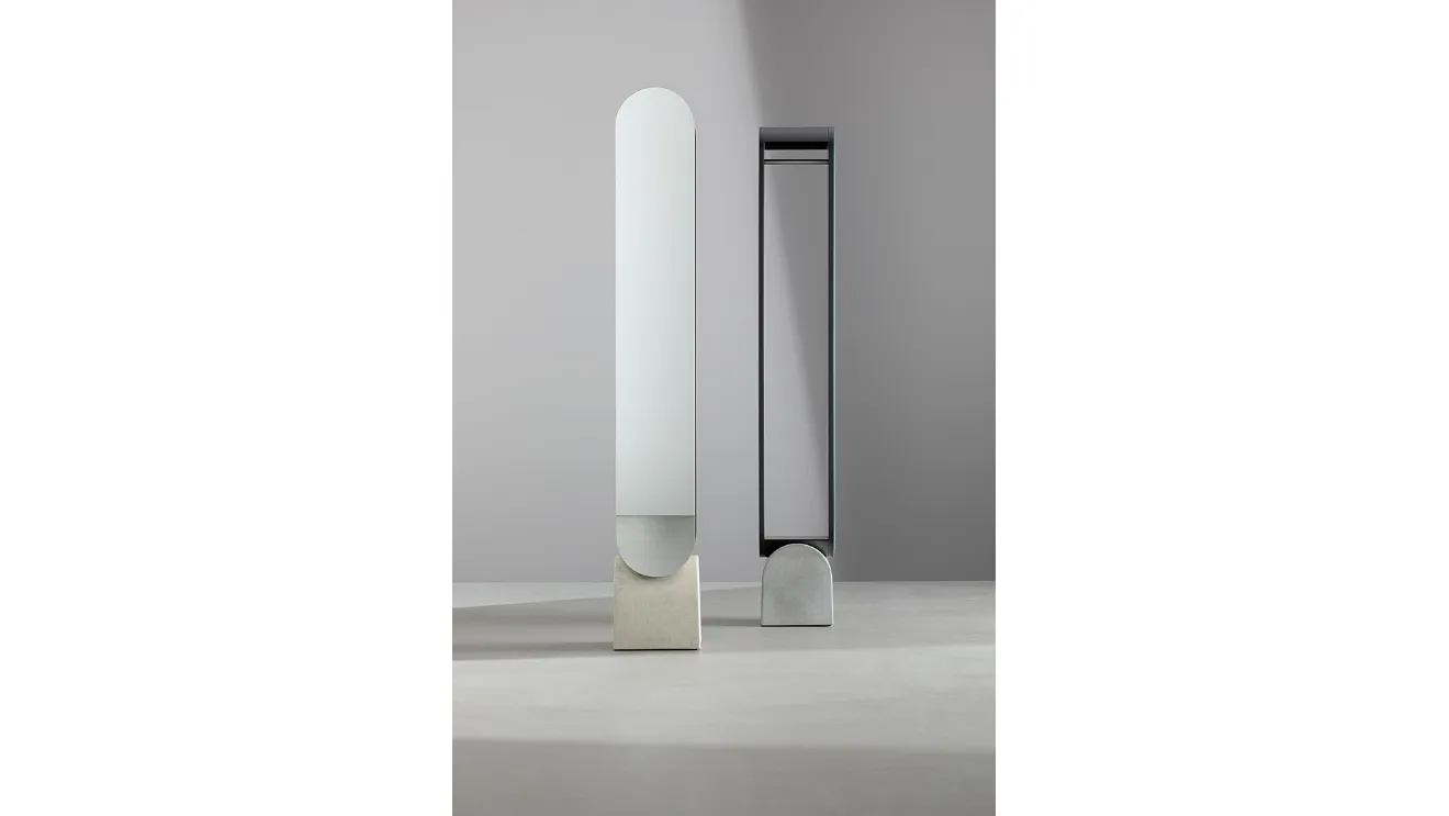 Mirror Vague Mirror with metal frame and base in cement by Bonaldo