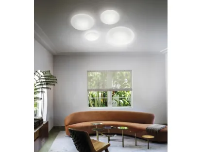 Ceiling lamp Saba in white satinated blown glass, available in 4 sizes by Vistosi.