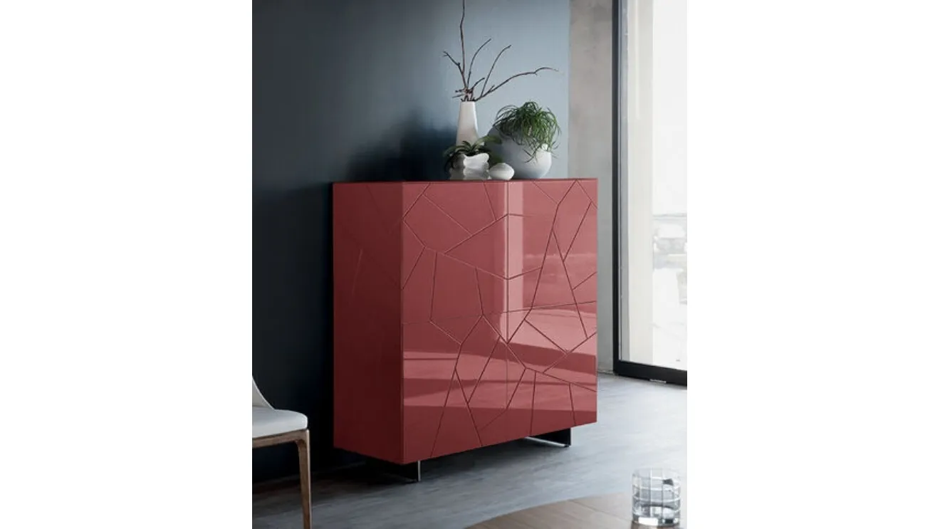 Wooden highboard in glossy red lacquered finish by Riflessi.