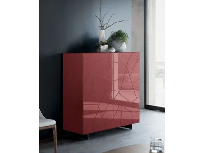 Wooden highboard in glossy red lacquered finish by Riflessi.