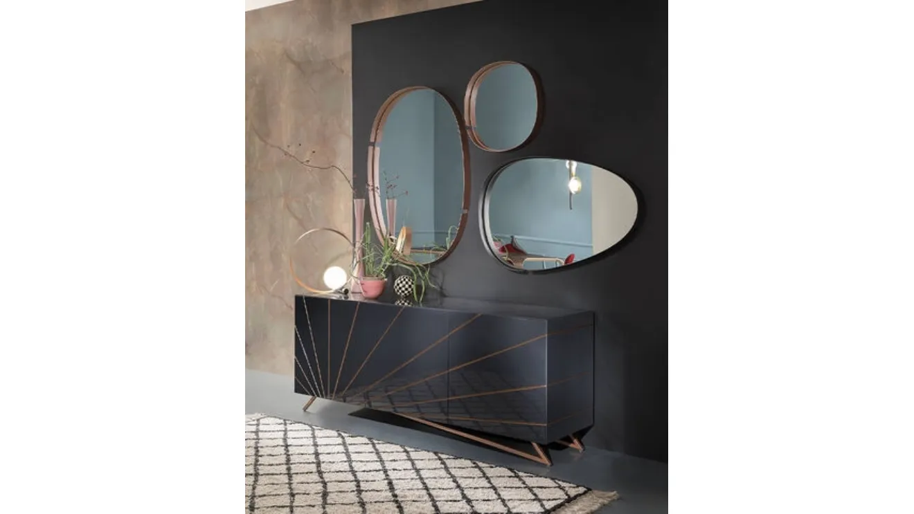 Solaris high gloss lacquered graphite wood sideboard by Riflessi.