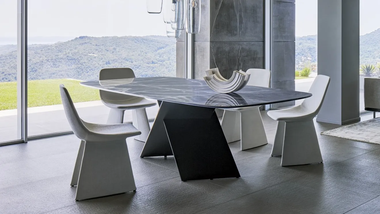 Ax table with ceramic top by Bonaldo.