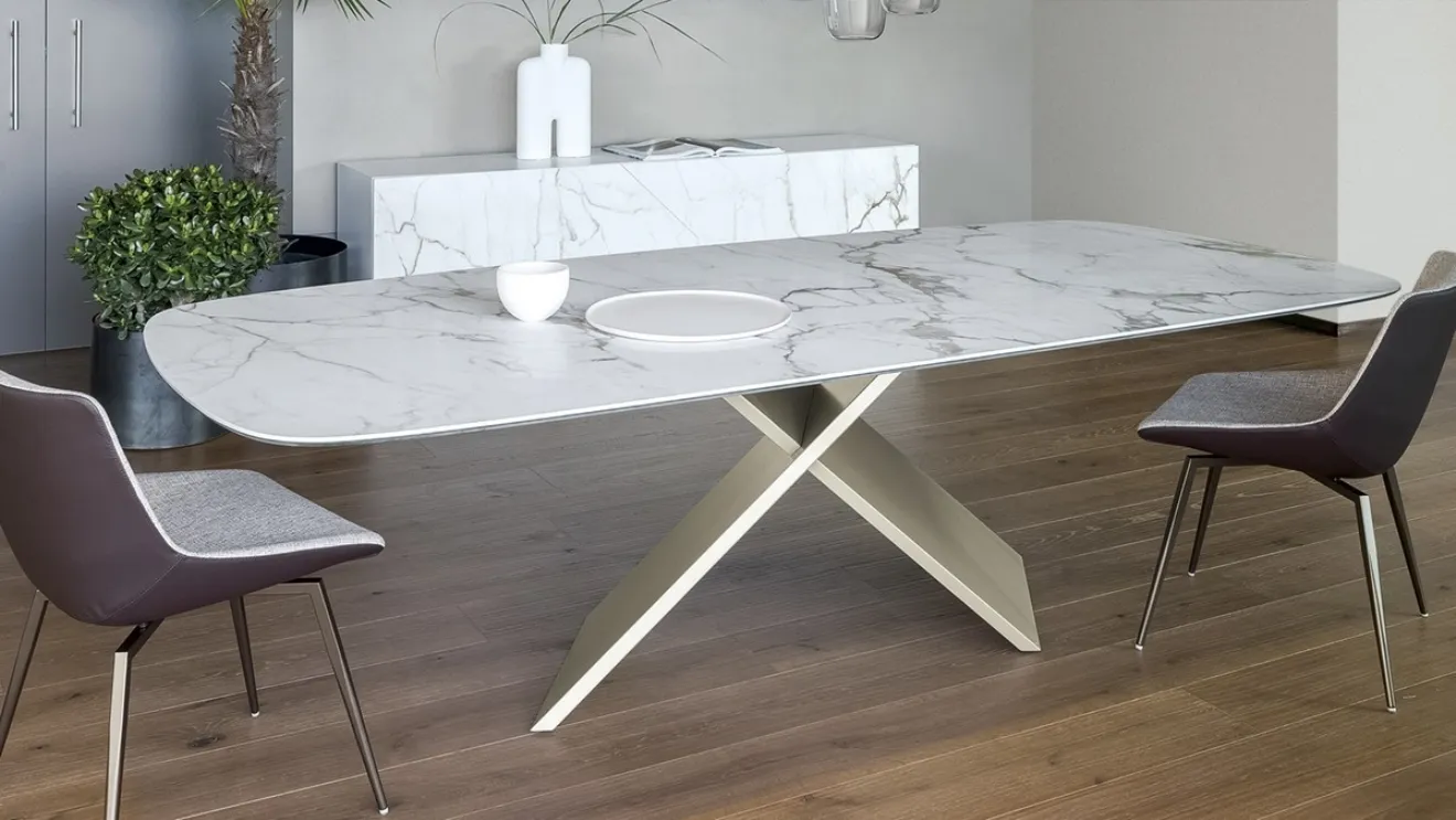 Ax table with ceramic top by Bonaldo.