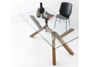 Mikado table with glass top and Connubia wooden legs.