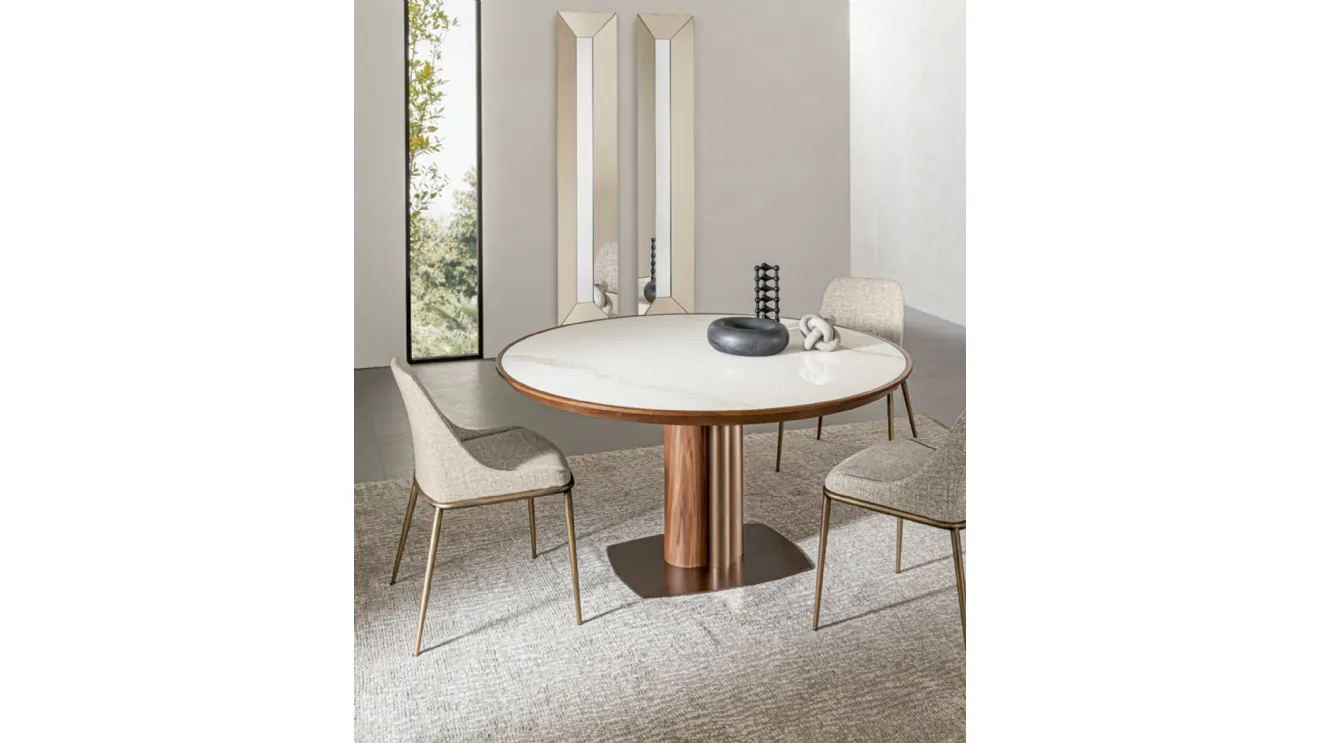 Round Tower ceramic and wood table by Riflessi.