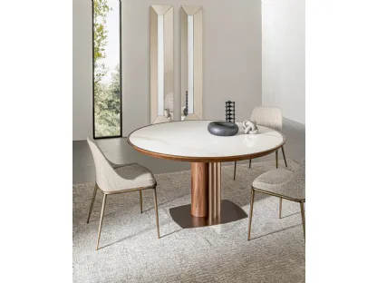 Round Tower ceramic and wood table by Riflessi.